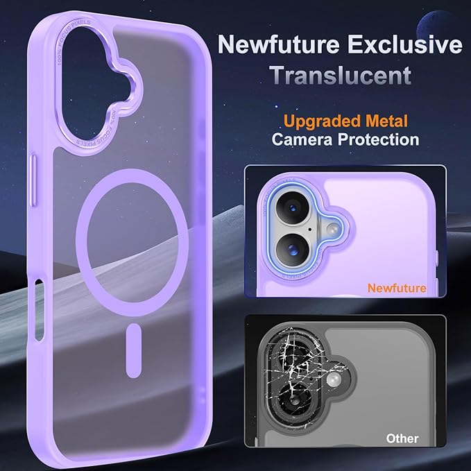 Newfuture Magnetic for iPhone 17 Case [Compatible with Magsafe] [Military Grade Drop Protection] Translucent Matte Anti-Scratch Shockproof Protective Phone Cover 6.3 Inch, Lilac Purple