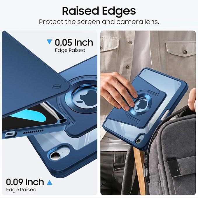 Fintie 360 Degree Rotating Case for iPad mini 7 (A17 Pro, 7th Generation) 2024 / iPad mini 6 (6th Gen) 8.3 Inch - Swiveling Protective Stand Clear Back Cover with Pencil Holder (Navy Blue)