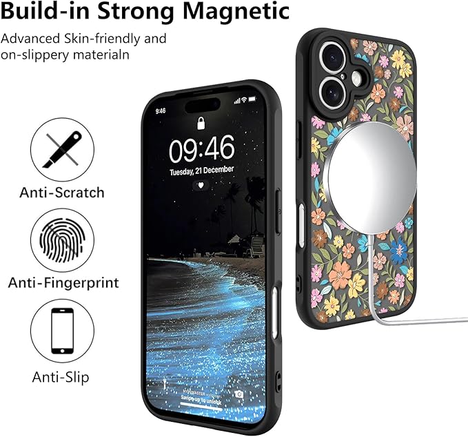 KANGHAR Case Compatible with iPhone 17 Flower Pattern [Compatible with Magsafe] Cute Colorful Blooming Florals Protective Magnetic Case for Girls Women 6.3"
