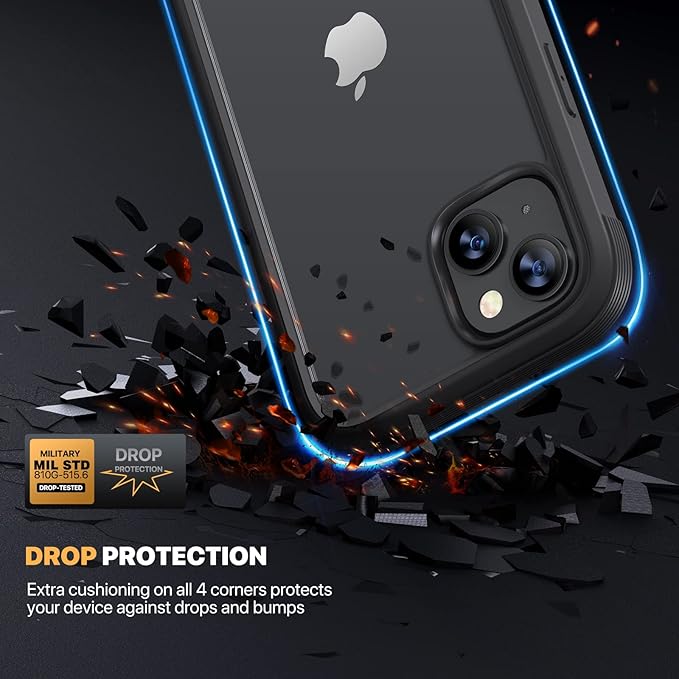 Diaclara Designed for iPhone 13 Case, Full Body Rugged with Built-in Touch Sensitive Anti-Scratch Screen Protector, Soft TPU Bumper Case for iPhone 13 6.1" (Black and Clear)