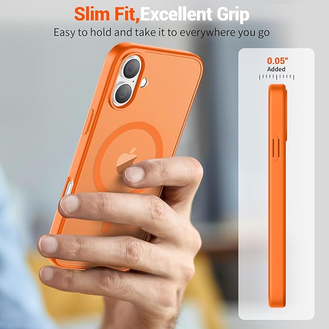 SUPFINE Magnetic for iPhone 16 Plus Case (Compatible with MagSafe) (Military Grade Drop Protection) Translucent Matte Shockproof Phone Cover,Starry Orange