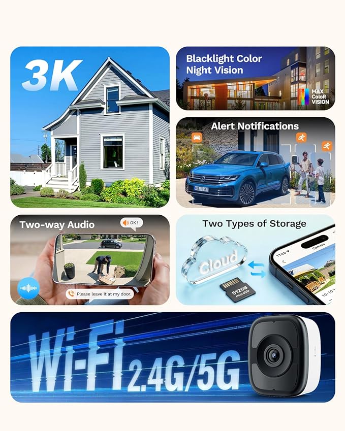 LongPlus 5MP 3K Window Camera with Night Vision, 5G & 2.4GHz WiFi Window Cameras for Home Security, Safeview Camera with AI Person & Motion Detection, 24/7 Recording, Easy Quick Install, 2-Way Audio