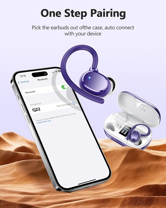 hadbleng Wireless Bluetooth Earbuds Sport 128H Playtime Bluetooth 5.3 Headphones with LED Display Powerful Bass Over Ear Earphones with Earhooks IP7 Waterproof