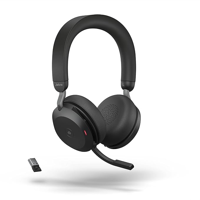 Jabra Evolve2 75 PC Wireless Headset with 8-Microphone Technology - Dual Foam Stereo Headphones with Advanced Active Noise Cancelling, USB-A Bluetooth Adapter and MS Teams-Compatibility - Black