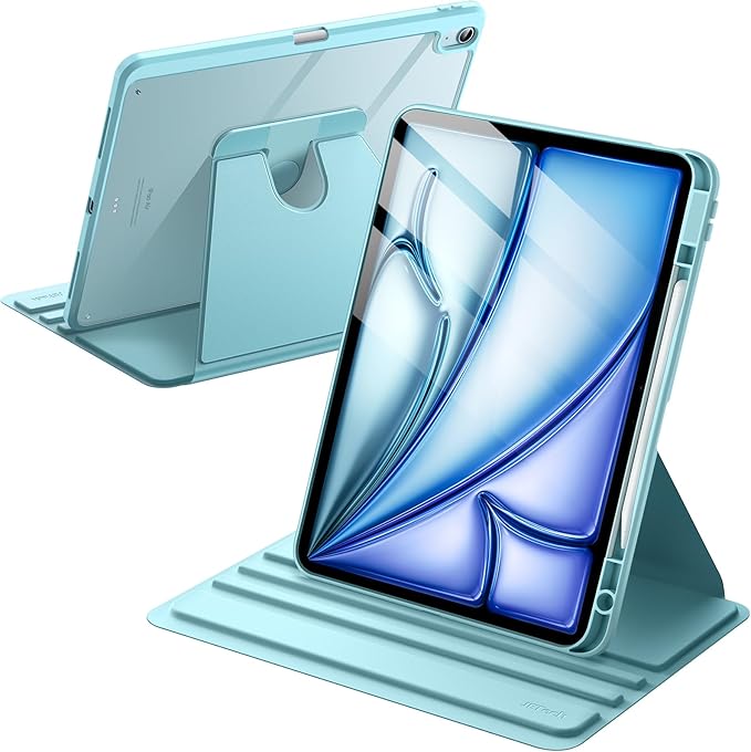JETech Rotating Case for iPad Air 13-Inch M4/M3/M2 (2026/2025/2024) with Pencil Holder, 360 Degree Rotation Protective Stand Cover Clear Back, Auto Wake/Sleep (Blue)