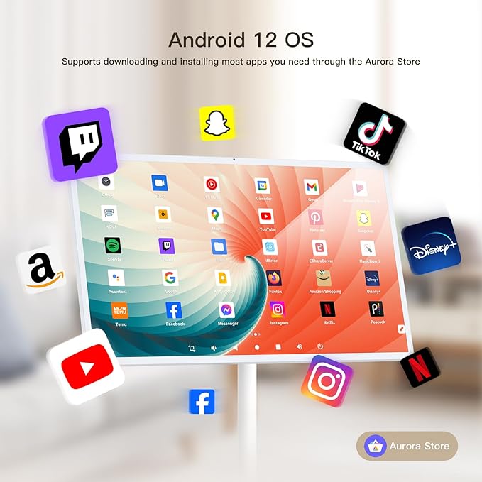 YAOKIREN 32" Smart Portable TV, 4K/1080P Mobile TV, Android OS, 6GB+128GB, Built-in 15000mAh Battery, 13MP Camera for Video Calls, Swivel Rotating Stand, Voice Remote, Wireless Smart Display