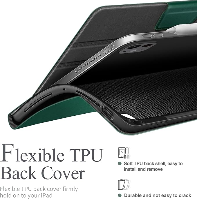 auaua Case for iPad Pro 13 Inch (M5/M4) 2025/2024, with Pencil Holder and Pocket, Multiple Viewing Angles, Magnetic Closure, Auto Sleep/Wake (Green)