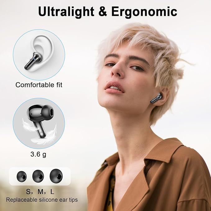 Wireless Earbuds, 2026 Bass-3.0 Bluetooth 5.4 Headphones 3D-Stereo Ear Buds, 4 ENC Noise Cancelling Mic, 40+Hrs USB-C in-Ear Earphones, IP-X7 Waterproof Sport Workout Gym for Laptop Pad Android iOS