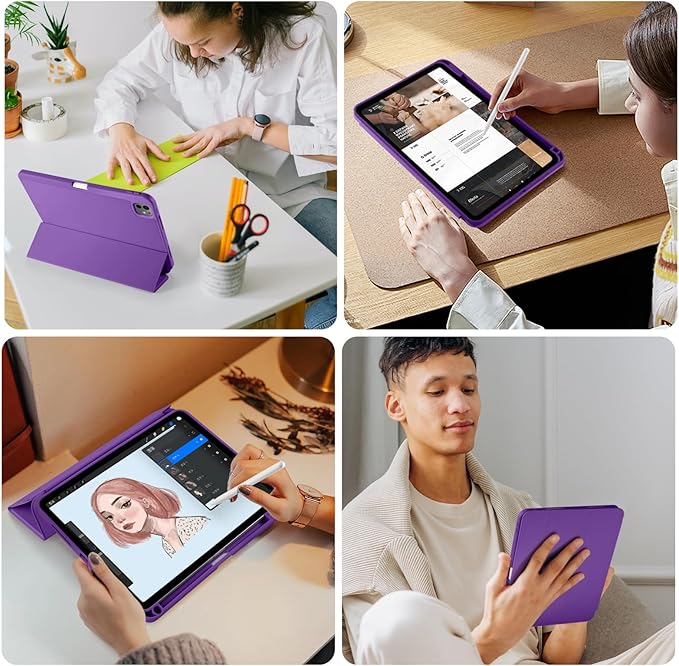 Kidopire New Compatible with iPad Pro 11 Inch Case (M4 2024/M5 2025) with Pencil Holder, Smart Cover with Protective Trifold Stand & Soft TPU Back, Auto Wake/Sleep, Support Pencil Pro, Dark Purple