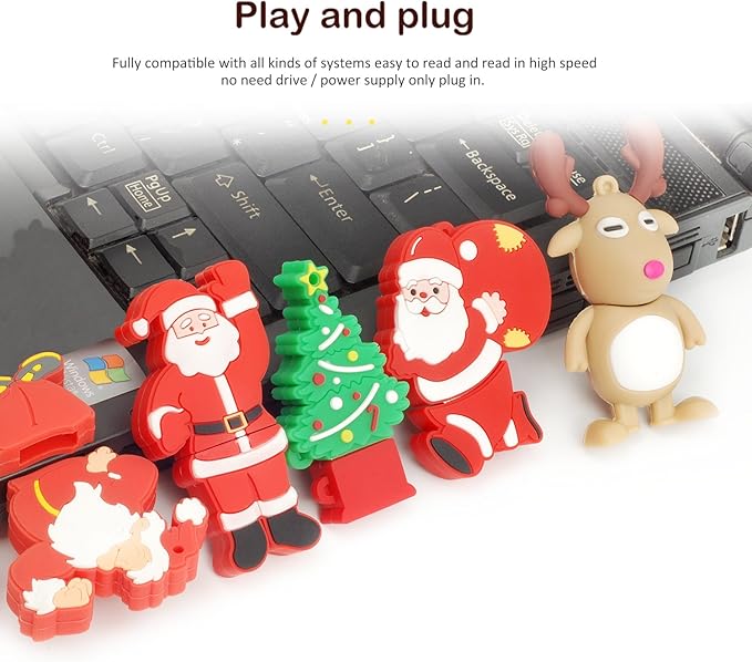 USB Flash Drive Christmas Thanksgiving Gifts Thumb Drive Santa Claus, Christmas Tree, Elk(Pack of 5 32GB)