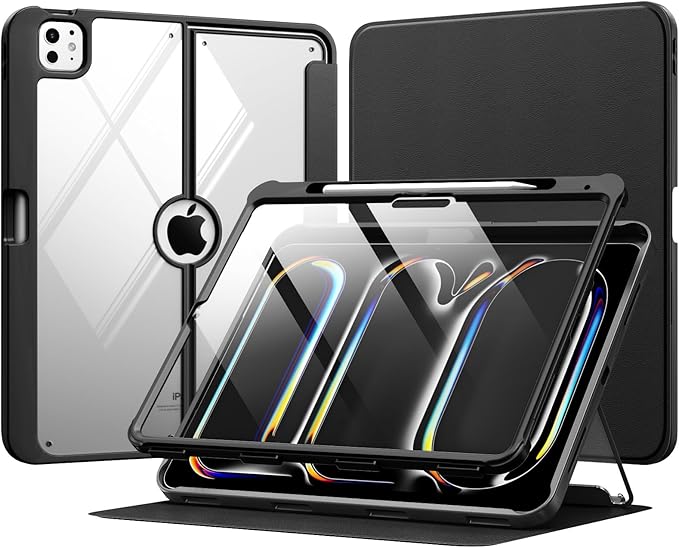 MoKo for iPad Pro 13 Inch Case (M5/M4) 2025/2024 with Pencil Holder, [Built-in Screen Protector], iPad Pro 13 M5/M4 Case with Clear Back & Magnetic Multi Angle Stand Cover, Black