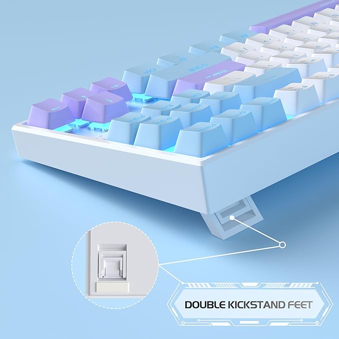 MageGee 75% Mechanical Gaming Keyboard, Red Switch, LED Blue Backlit, 87 Keys Compact TKL Wired Keyboards for Windows Laptop PC Gamer - White/Blue