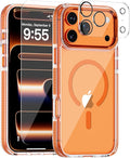 Full Body Protection Kit for iPhone 17 Pro Case, MagSafe Compatible Clear Cover, Orange Non-Slip Grip Bumper, N52 Magnetic Backing, Includes Tempered Glass Screen Protector and Lens Film