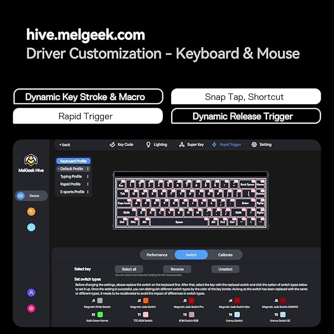 MelGeek MADE68 Ultra+ Wired Gaming Keyboard, Magnetic Keyboard with Hall Effect, 65% Compact Rapid Trigger, Hot-Swappable, RGB Snap Tap & Adjustable Actuation, HIVE Custom, Aluminum Case-Jelly Pink