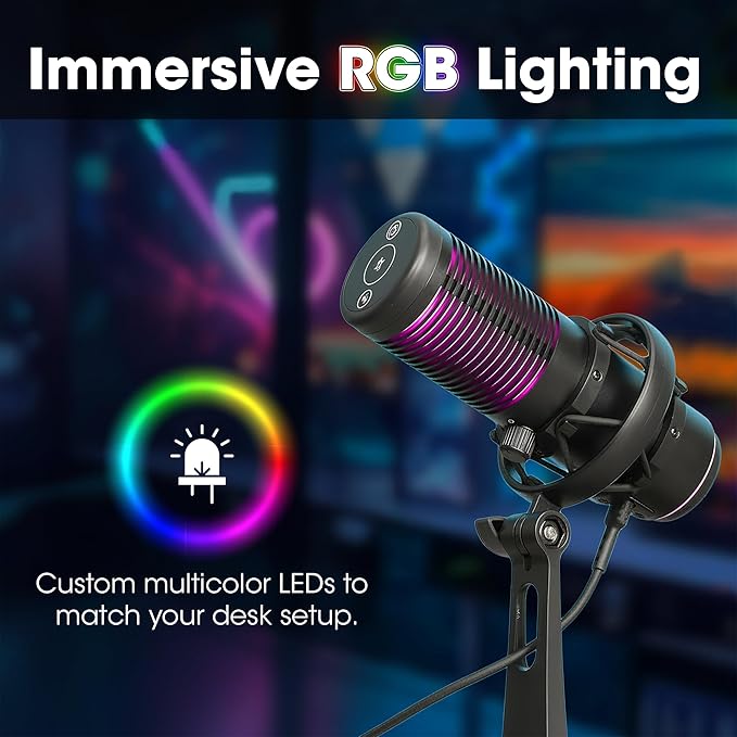 MANHATTAN RGB USB Gaming Mic, Noise Cancelling Condenser Microphone for PC, PS4, PS5 and Mac, Anti-Vibration Shock Mount, Gaming, Streaming, Podcasts, Twitch, YouTube, Discord - 102674