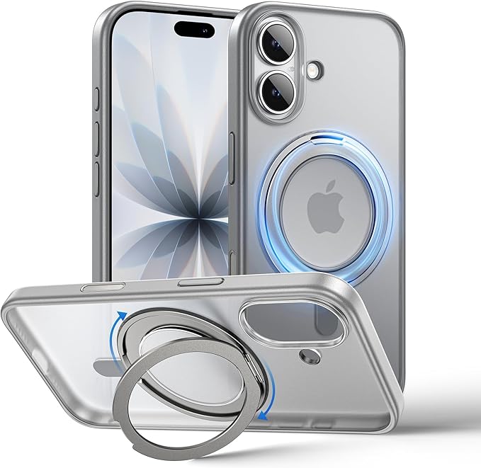 MAGIC JOHN 360° Rotatable Magnetic Invisible Stand for iPhone 17 Case [Camera Control Button] [Compatible with MagSafe] 16FT Shockof for iPhone 17 Case with Kickstand, Gray