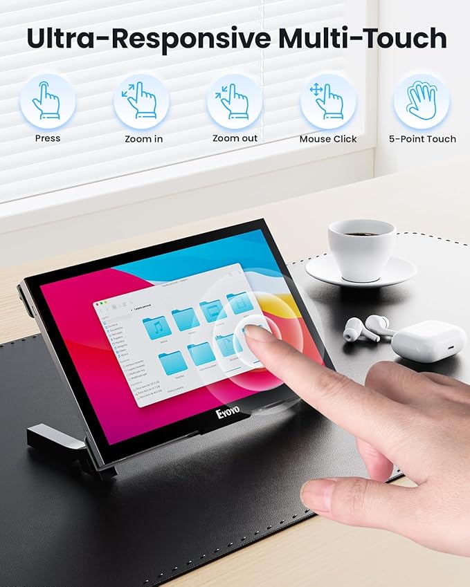 Eyoyo Raspbery Pi Screen 7-inch: 1024×600 LCD Capacitive Touchscreen Monitor with Stand, Mini Portable HDMI Monitors IPS Touch Display for Raspbery Pi 5/4/3/2/Zero, Windows/Linux/Android