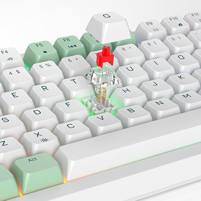 Owpkeenthy Wired 75% Hot Swappable Mechanical Keyboard, Gasket Mounted TKL 82 Key Gaming Keyboard Linear Red Switch RGB Backlit with Volume Knob, for PC Laptop (82 Mint)