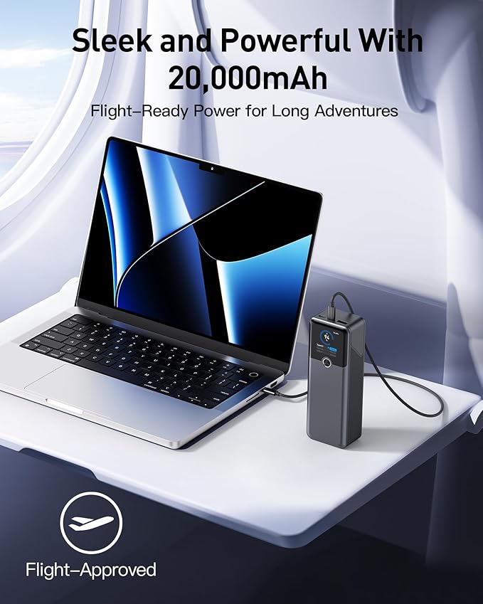 SIXTHGU Laptop Power Bank, 3-Port 20,000mAh Portable Charger with 200W Max Output, PD 3.1 Fast Charging, Flight-Approved for Travel, PowerTower, for MacBook, iPhone 17/16 Series, and More（Beige）