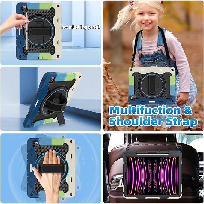 ROISKIN for iPad Pro 12.9 -Inch Case (6th, 5th, 4th & 3rd Gen) with HD Screen Protector, 360 Stand, Hand Strap, Pencil Holder,Shoulder Strap,Rugged Bulky Full Body 12.9 iPad Pro Case