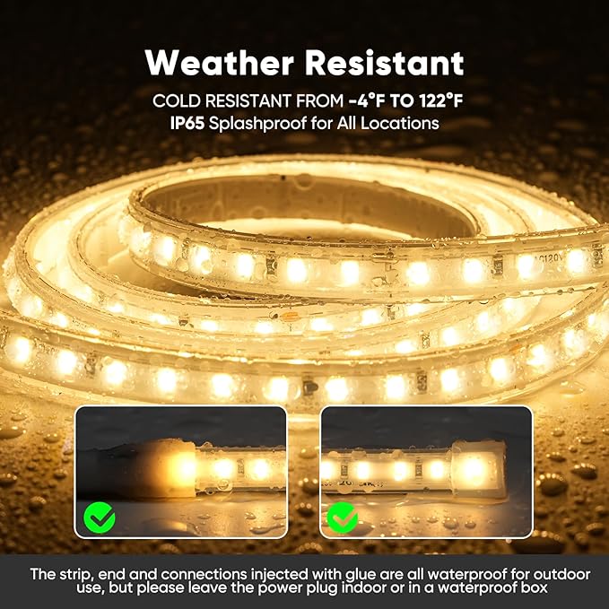 Shine Decor LED Strip Light Super Bright 12000LM, Plug&Play 120V Driverless Easy Wiring, Flicker Free Weatherproof for Outdoor Indoor, Min. 3.9” Cuttable Stickable, 2800K Warm White 50FT ETL Listed