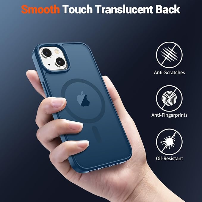 SUPFINE Magnetic for iPhone 15 Plus Case & iPhone 14 Plus Case (Compatible with MagSafe)(Military Grade Drop Protection) Translucent with Anti-Fingerprint Phone Case,Deep Blue