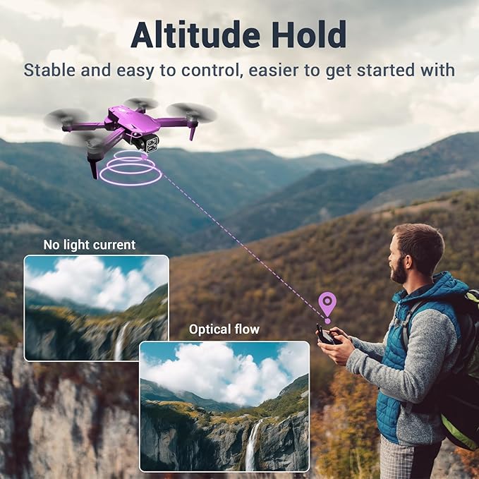 Drones with Camera for Adults 2k One-Key Take Off/Landing FPV RC Drone with Camera for Beginners Headless Mode, 3 Speeds, 360° Flip, 2 Batteries Mini Drone for Adults Purple