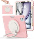 BATYUE Shockproof Case for iPad Air 11" M2/M3/M4, Air 4/5 10.9", iPad Pro 11" 1st-4th Gen 2018-2022 | 360° Multi-Angle Stand (Portrait & Landscape) & Grip, Built-in Pencil Holder, Pink
