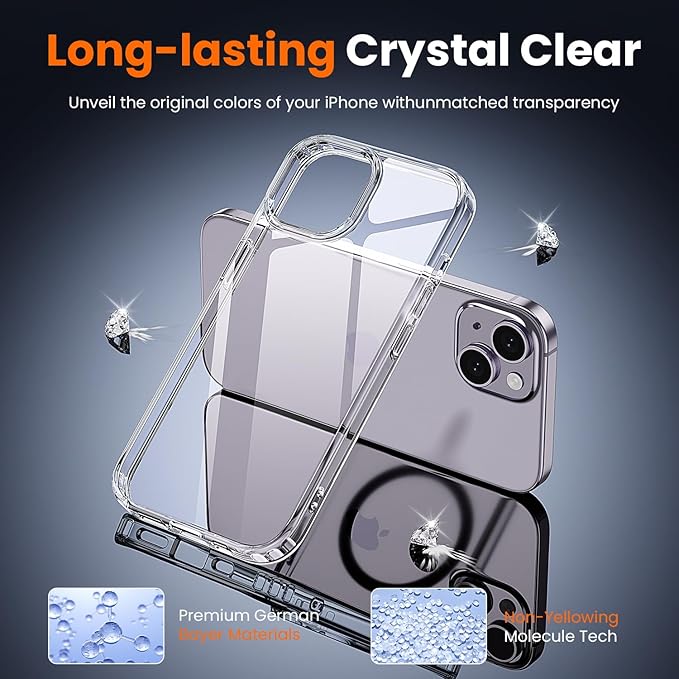 toushion 3 in 1 for iPhone 14 Case Clear,[Yellowing-Resistant Acrylic Back] Screen Protector *1 & Camera Lens Protector*1, Shockproof for iPhone 14 Phone Case 6.1 inch Clear