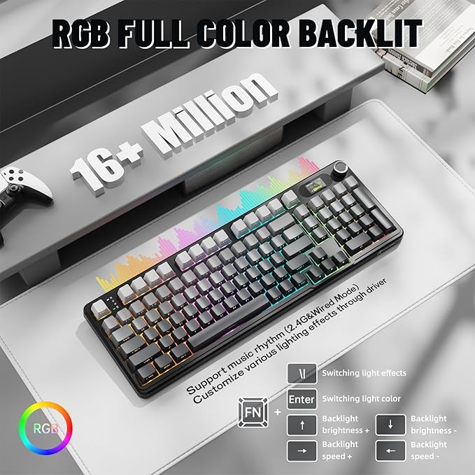 ATTACK SHARK X98PRO Wireless Mechanical Keyboard,Multi-Function Knob&TFT Screen,Tri-Mode BT/2.4G Hz/USB-C Wired Keyboard,Hot-Swappable RGB Backlit,4000mAh Cloud Drive,for Win/Mac/Linux-Moonlit Night