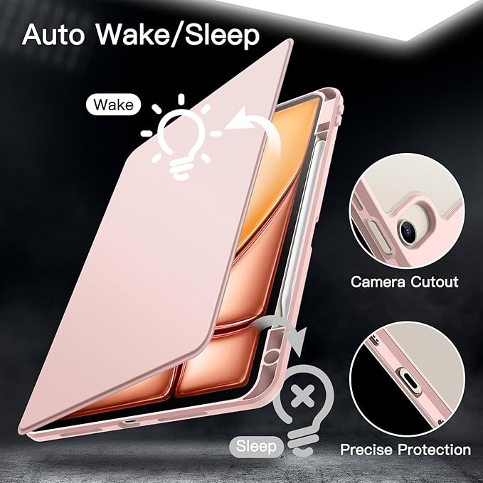 JETech Rotating Case for iPad Air 13-Inch M4/M3/M2 (2026/2025/2024) with Pencil Holder, 360 Degree Rotation Protective Stand Cover Clear Back, Auto Wake/Sleep (Sandy Pink)
