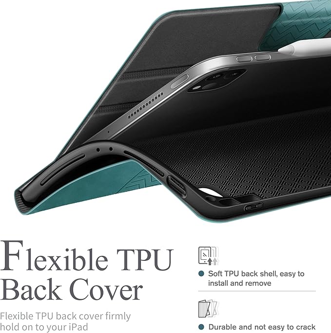 auaua Case for iPad Pro 12.9 6th/5th/4th/3rd Generation 2022/2021/2020/2018, Slim Durable Leather Stand Cover with Pencil Holder, Auto Sleep/Wake (Green)