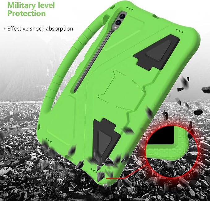 Kids Case for Samsung Galaxy Tab S10 Ultra/S9 S8 Ultra 14.6-inch Tablet, Techcircle Light Weight Shock Proof EVA Foam Handle Rugged Stand Protective Cover, Green