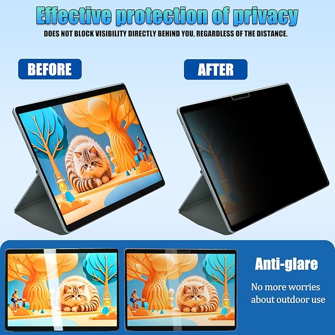 Privacy Screen Protector for Microsoft Surface Pro 11/10/X/9/8-13 Inch - Anti-Glare Anti-Spy Filter, Removable & Reusable, Blue Light Blocking