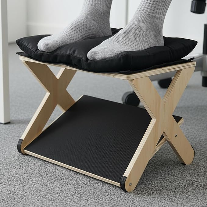Foot Rest for Under Desk at Work, Non-Slip Wooden Under Desk Footrest, Ergonomic Foot Stools for Office Home (Black, OneSize)