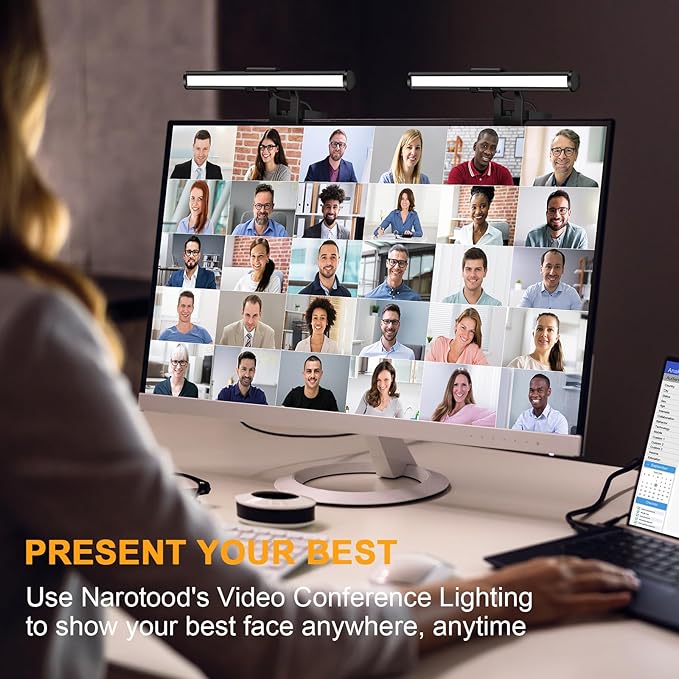 Video Conference Lighting - Webcam Light for Streaming, 3 Color Adjustable & Anti-Blue-Light, LED Monitor Laptop Light for Zoom Calls, Video Conference, Online Class, Live Streaming