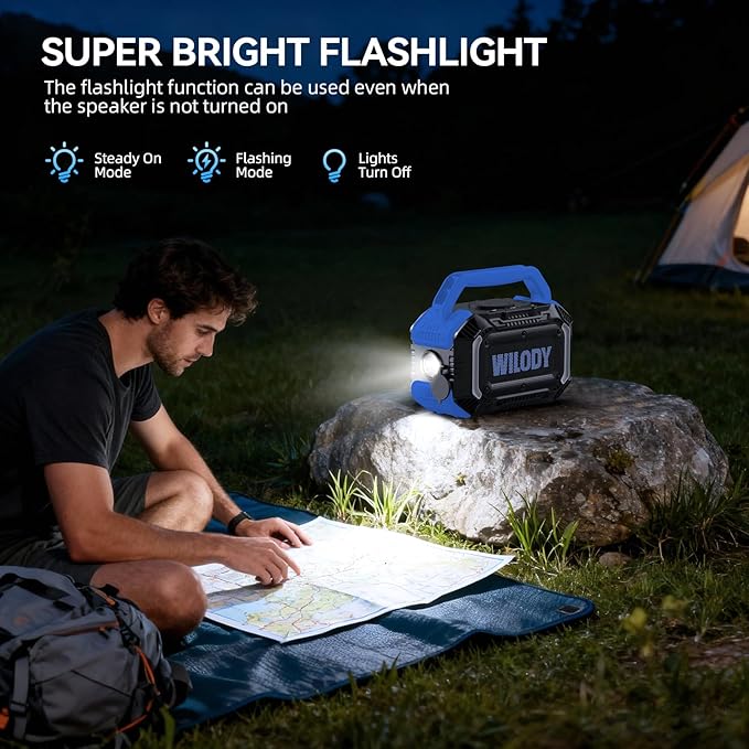 Wilody Speakers Bluetooth Wireless, 100W Loud Outdoor Speaker with Bass, IPX7 Waterproof Floatable, 20H Playtime, Wireless Charge, TWS, RGB Light, Portable Speaker for Work, Garage, Outdoor (Blue)