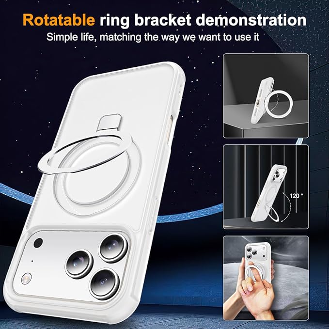 SKYLMW Compatible with iPhone 17 Pro Max Case with Invisible Magnetic O-Ring Stand Military-Grade Phone Case for iPhone 17 ProMax 6.9" [Compatible with Mag-Safe][Great Grip Feeling],Translucent