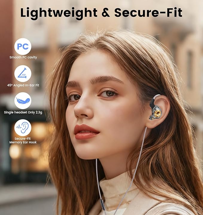 Wired IEM Earbuds, QKZ Ak6 SRS Gaming Headphones in-Ear Monitor with 11mm DD for Crystal Clear Hi-Res Sound,Earphones with Microphone&OFC Cable for Gaming,Video Musicians, Singers