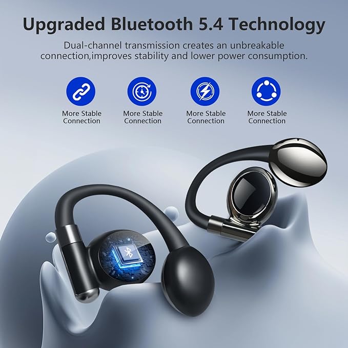 Open Earbuds True Wireless Bluetooth Earphones with Microphone, Bluetooth 5.4 Over Ear Earbuds with Earhook, 40H Playtime Ear Buds, Open Earphones Fit Sport, Running, Workout