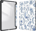 Case for iPad 9th / 8th / 7th Generation (2021/2020/2019) 10.2 inch, Case with Pencil Holder, Stand Clear Back Cover Cute Cool Design for Women Girls, Auto Sleep/Wake, Blue Flower