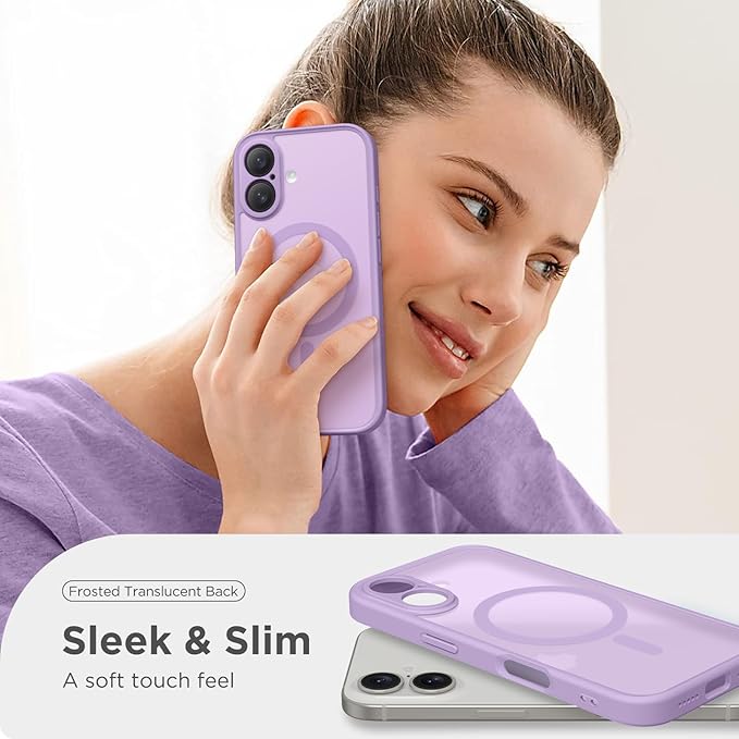 CAPRARO Magnetic Compatible with iPhone 16 Case, Upgraded [Full Camera Protection] [Compatible with MagSafe] Protective Translucent Matte Women Girl Phone Case Cover, Elegant Purple