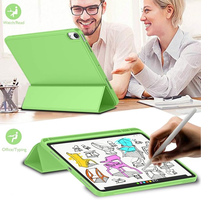 iMieet iPad Air 11 Inch Case M4/M3/M2(2026/2025/2024), iPad Air 5th/4th Generation Case 2022/2020 10.9 Inch with Pencil Holder,Trifold Stand Smart Case with Soft TPU Back(Grass Green)