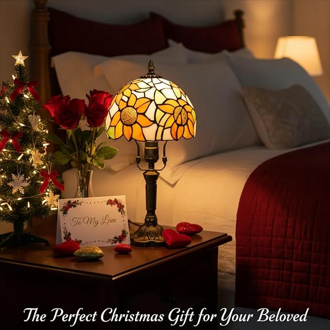 BMXKPO Tiffany Lamp Stained Glass 3 Way Table Lamp,Yellow Sunflower Bedside Table Lamp LED E26 Bulb, for Bedroom Living Room,Included 3 Way LED Bulb
