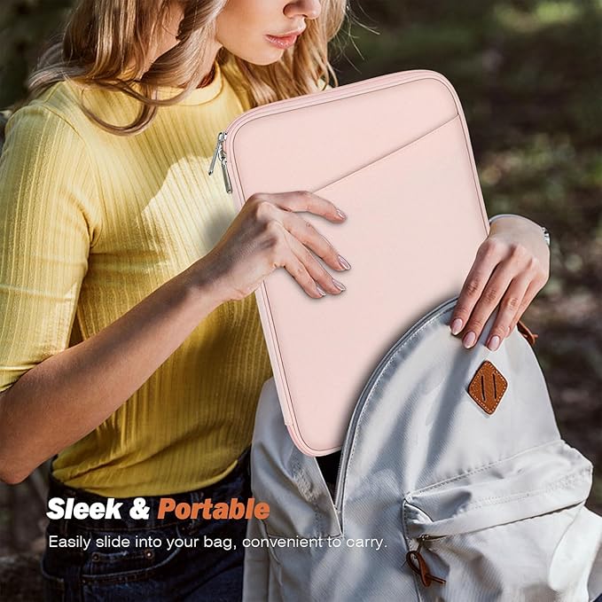 MoKo 13 Inch Tablet Sleeve Bag, Compatible with New 13 Inch iPad Pro M5 & Air M4/M3, iPad Pro 12.9 inch M2&M1, Galaxy Tab S8+/S9+ 12.4", Waterproof Bag Carrying Case with Pocket, Pink