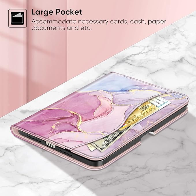Fintie Folio Case for iPad Mini 7 (A17 Pro, 7th Generation) 2024 / iPad Mini 6 (6th Gen) 8.3 Inch, Multi-Angle Smart Stand Cover with Pencil Holder & Pocket, Auto Sleep/Wake, Dreamy Marble
