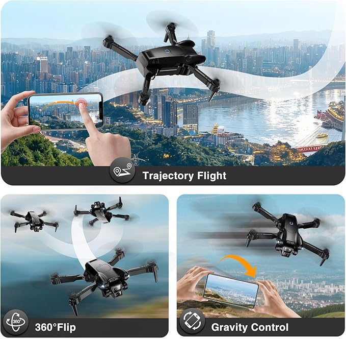 Drone with Camera 1080P HD,Mini Drone for Beginners Kids Adults,Foldable RC Quadcopter with Stable Hover,Trajectory Flight,One Key Take Off/Land,2 Batteries,Toys for Boys and Girls（Black)