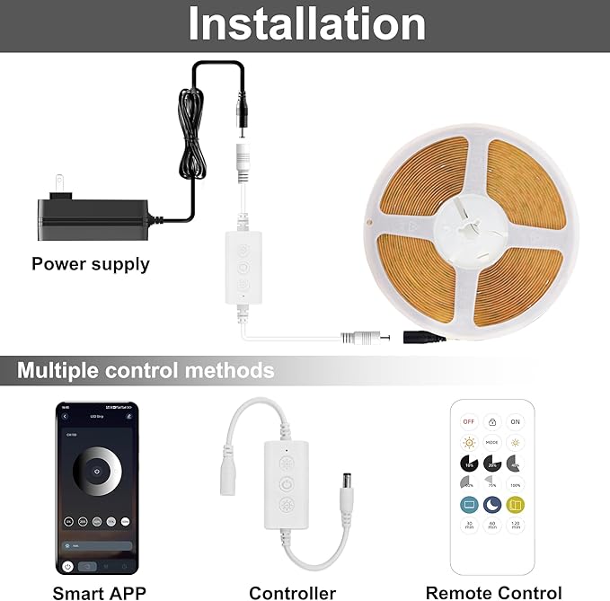 COB LED Strip Lights 9.84ft, Natural White 4000K LED Light Strip, DC24V Tape Light, CRI93+, Bluetooth App Control, Dimmable LED Strips for Bedroom,Cabinet,Living Room.
