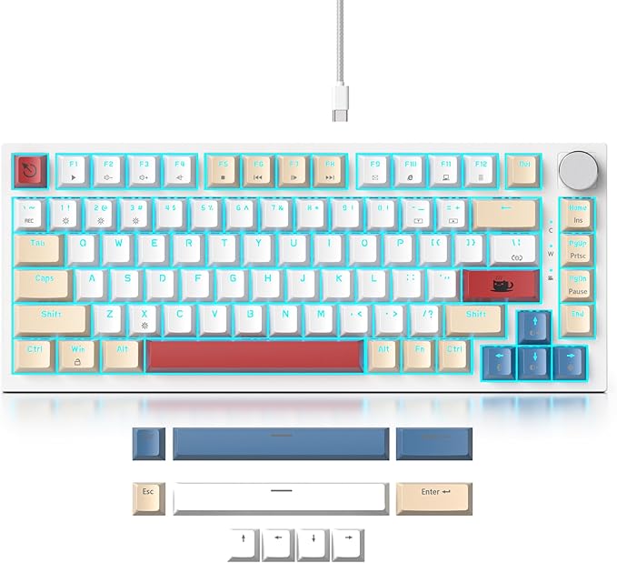 Fogruaden Wired 75% Percent TKL Mechanical Gaming Keyboard, Hot Swappable, Gasket Mount, Creamy Linear Red Switch, RGB Backlit, Sound Absorbing Pads, NKRO, Compact, Custom Keyboard