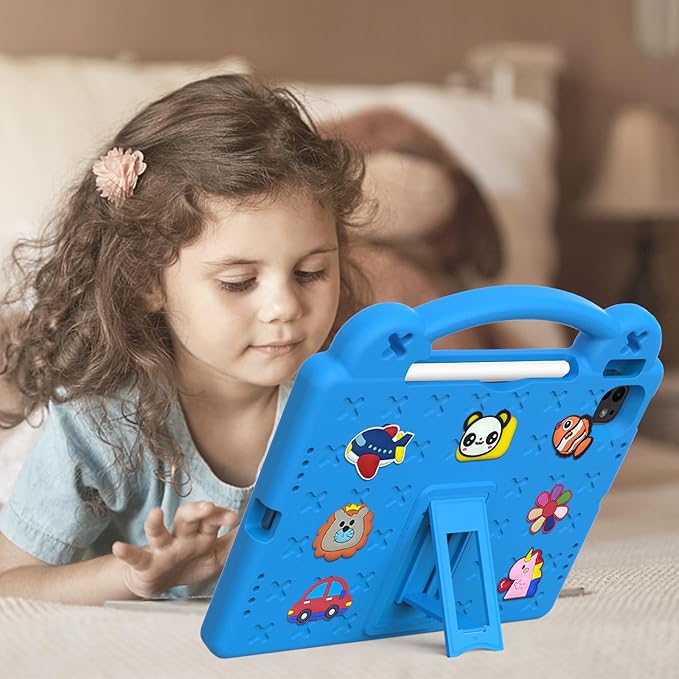 Dteck iPad Air 13"/Pro 13" 2024 M4/Pro 12.9 6th/5th/4th/3rd Gen Case - Cartoon Panda Shockproof Rugged Lightweight Convertible Stand With Handles, Kids Friendly, Sky Blue